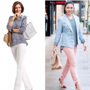 🛍️Blue/White⚡️Stripe Bengal Long Sleeve Tee Shirt L cabi soft knit